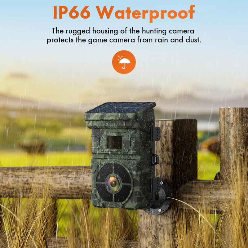 [AUSTRALIA] - VOOPEAK Solar Trail Camera, 48MP 4K 2500mAh Built-in Lithium Battery Rechargeable Solar Game Wildlife Hunting & Trail Cameras 0.1s Trigger Time with 120° Detection Angle Night Vision Motion Activated 