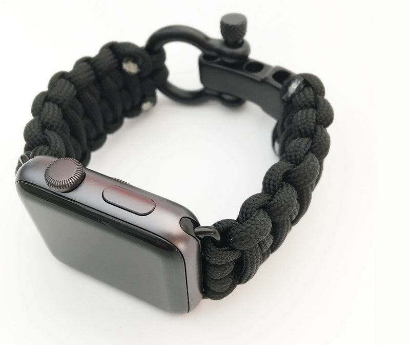 Savior Survival Gear Paracord Watch Band (2 Pack) Compatible with Apple Watch & iWatch Bands Series 42mm 44mm 45mm, 550 Paracord & Stainless Steel Shackle, Adjustable Straps, Gray & Black, Large