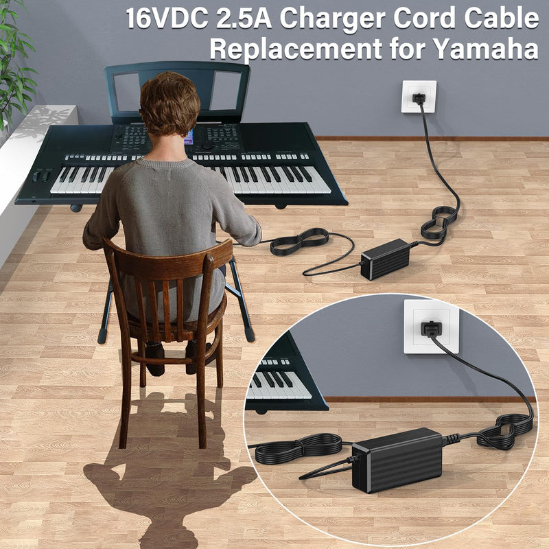 16V 2.5A for Yamaha PA-300 Charger Power Cord for Yamaha PA300 PA-301 PA-300B PA-300C P-120S P-120 S Pro ES XS Synthesizer PSR PSR-S PSRS PSR-1000 PSR-S500 Keyboard Piano AC DC Adapter Plug Cable Wire