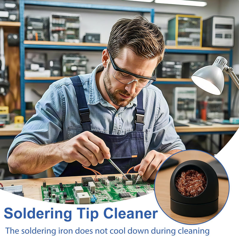 Premium Brass Soldering Tip Cleaner Set - Includes Soldering Tip Cleaning Wire, Soldering Iron Cleaner and Holder Kit Made of Soft Wound Brass Tip Cleaner Holder & Cleaning Sponge for Optimal