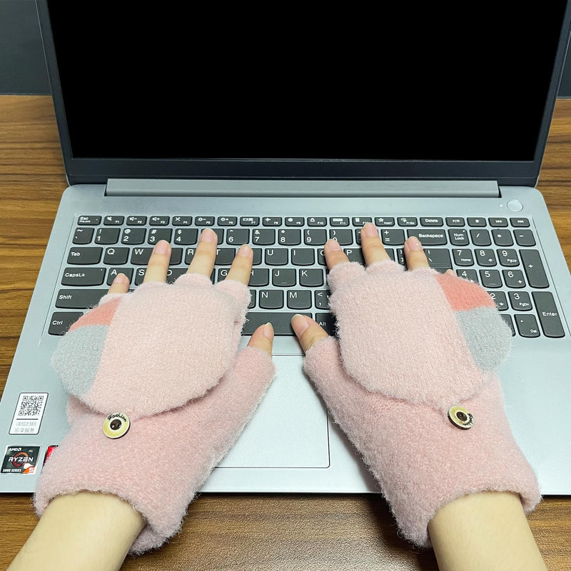 Women's & Men's USB Heated Gloves Mitten Full & Half Fingerless Winter Hands Warmer Laptop Gloves Colorful Pink