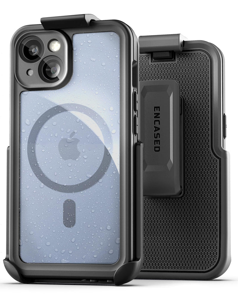 Encased Titan Designed for iPhone 15 Waterproof Case with Belt Clip (Compatible with MagSafe) Full Body Protective Phone Case with Holster (iPhone 15 Plus)