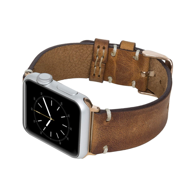 Venito Sarno for Apple Watch Ultra 2 / Ultra Band 49mm 45mm 44mm 42mm 41mm 40mm 38mm Handmade Premium Leather Watch Band Compatible with iWatch Series 9 8 7 6 5 4 3 2 1 SE Antique Brown w/Rose Gold Connector&Clasp 49mm/45mm/44mm/42mm