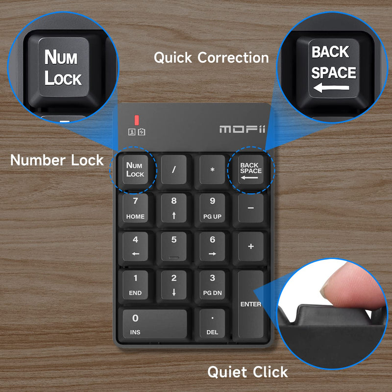 [AUSTRALIA] - MOFII Wireless Number Pad - 2.4G Numeric Keypad Silent 19 Keys USB Keypads, Portable Financial Accounting Numpad 10 Key for Laptop/Notebook/Surface Pro/PC - Black Wireless Black kaypad 