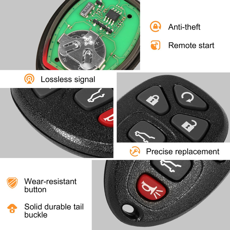 Key Fob, Keyless Entry Remote Start Control Replacement Fits for GMC Acadia 2007-2016 Yukon XL/Chevy Suburban Tahoe Traverse/Cadillac Escalade SRX/Buick Enclave FCC ID: OUC60270, OUC60221, 15913415 5-BTN