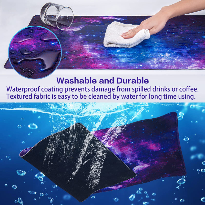 Gaming Mouse Pad, Canjoy Extended Mouse Pad, 31.5x15.7inch XXL Large Big Computer Keyboard Mouse Mat Desk Pad with Non-Slip Base and Stitched Edge for Home Office Gaming Work, Galaxy Print Blue-Galaxy