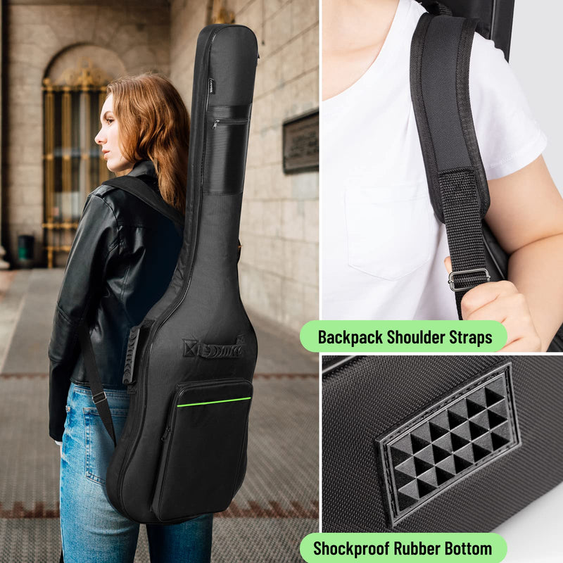 CAHAYA Bass Guitar Bag Gig Bag 0.3in Padding Black Padded Backpack Soft Electric Bass Case Green CY0292 Bass Bag