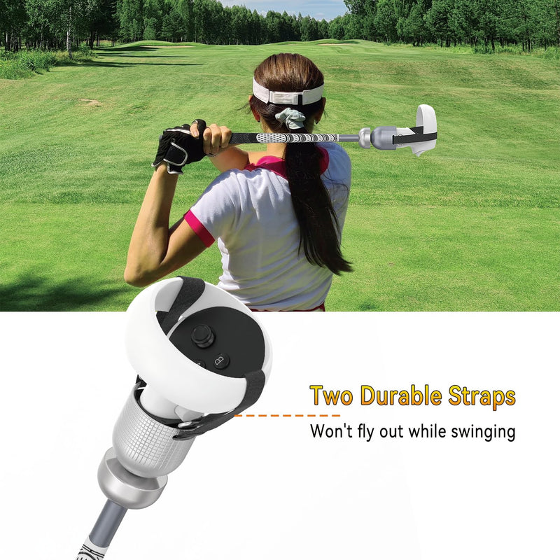 Weighted VR Golf Club Attachment for Meta/Oculus Quest 2 | Aluminum Quest 2 Golf Club Handle with Realistic Grip, Two Straps Included, Silver