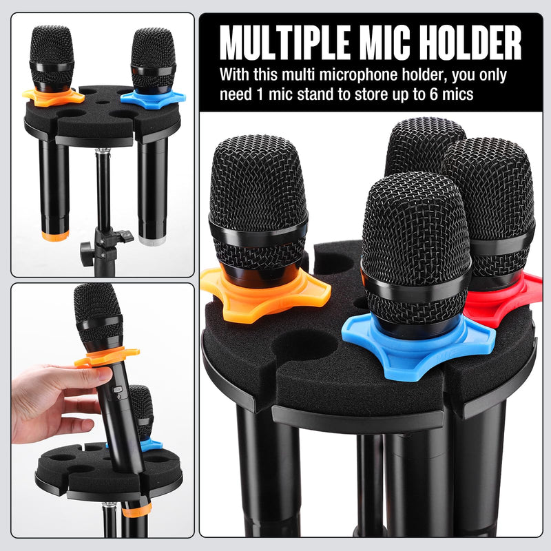 [AUSTRALIA] - Facmogu Multi Microphone Holder, Aluminum Multi Mic Holder Holds Up to 6 Mics for Organizer & Display, Wired and Wireless Mic Holder w/ 3/8"-16 Threaded Adapter for Stand (Holder Only) 