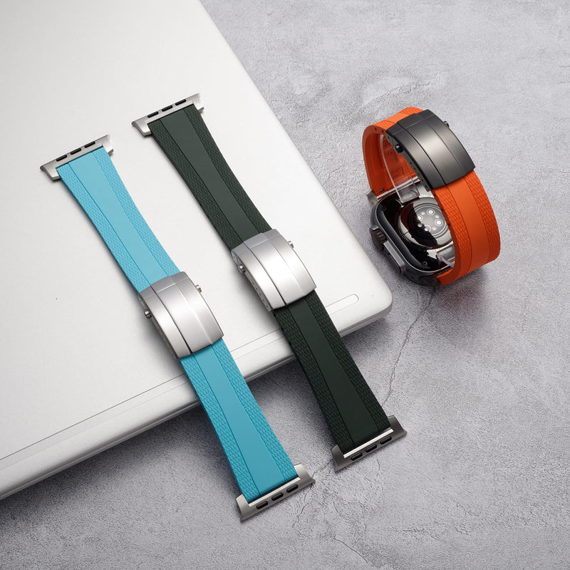 Ocean Luxe Band For Apple Watch Ultra 2 Bands for Men 49mm 46mm 45mm 44mm, Rubber Rugged Silicone Strap with Metal Connector for iWatch Series 10 9 8 7 6 5 4 3 2 1 SE Orange-Silver