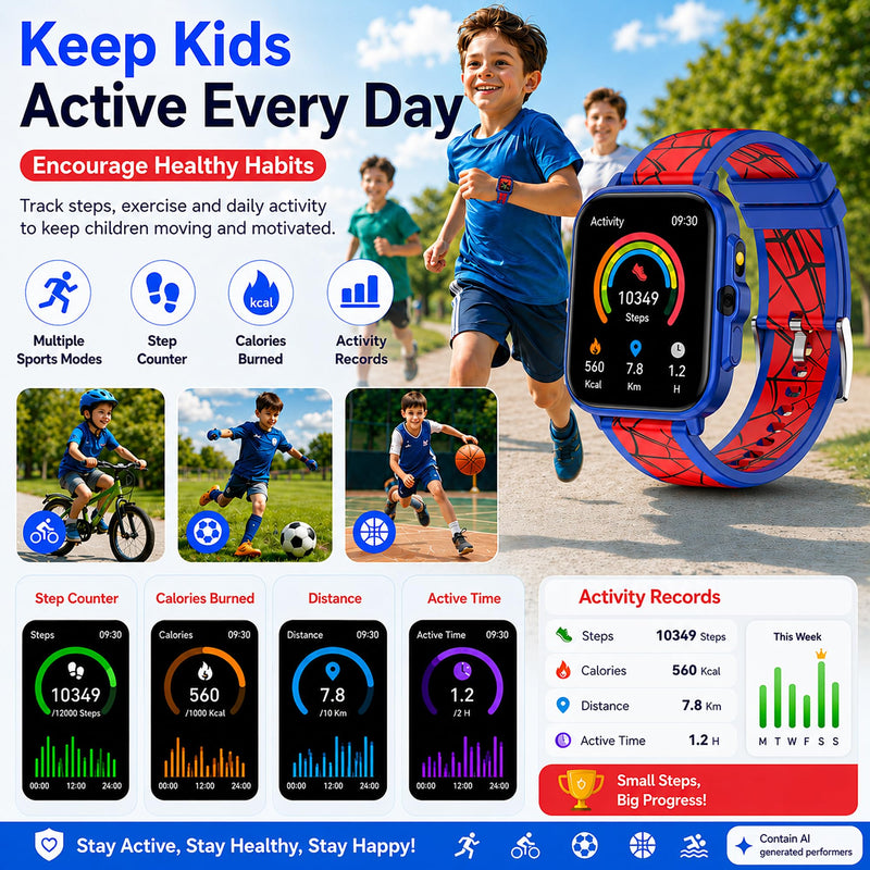 Smart Watch for Kids Boys Girls Age 5-12, Ai Functions Games HD Touch Screen Watches with Video Camera Music Player Pedometer Heart Rate Sleep Tracker Christmas Birthday Gifts for Girls
