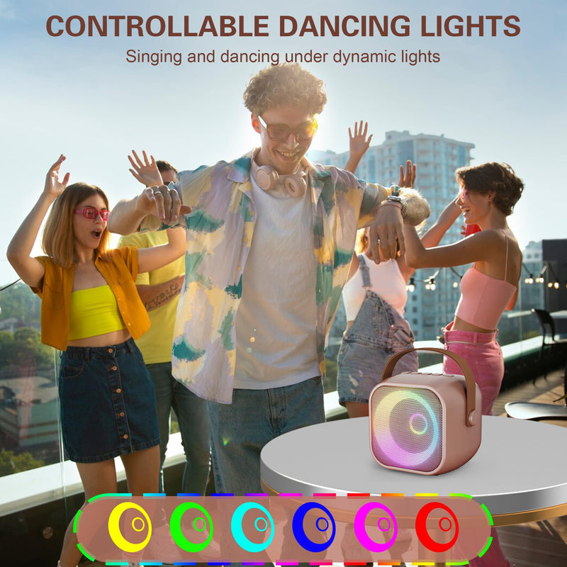 [AUSTRALIA] - Mini Karaoke Machine, Portable Bluetooth Karaoke Speaker with 2 Wireless Microphones and Party Lights for Kids and Adults, Birthday Gifts for Girls Boys Family Home Party (Rose Gold) 2 Mics Rose Gold 