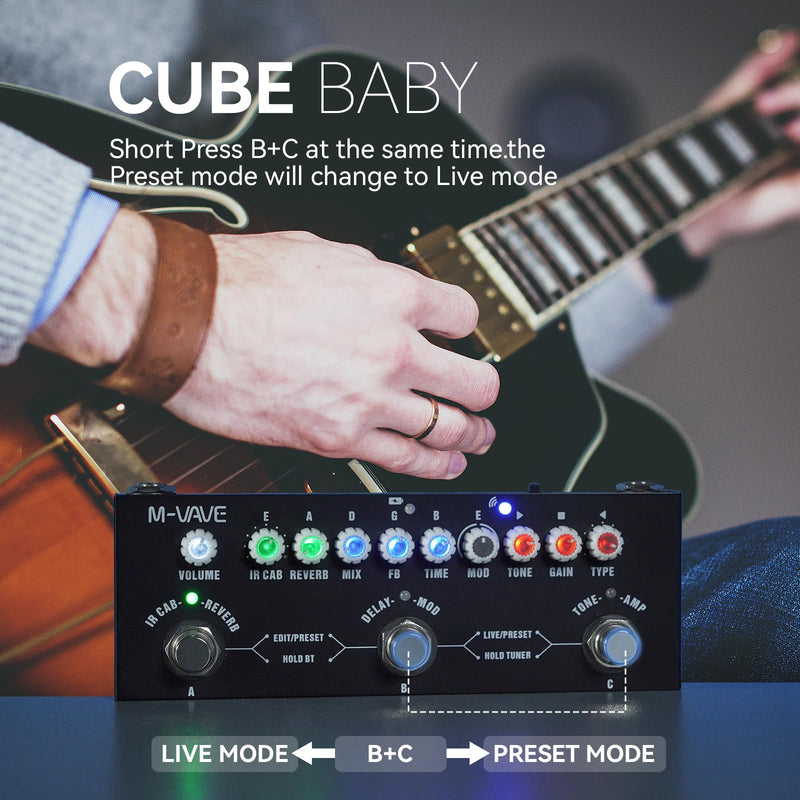 Multi Effects Guitar Pedal, Reverb Guitar Pedal, Delay, Chorus, Phaser, with IR Loading 9 AMP Models, CUBE-BABY Reverb Effect Pedal, Support Recording, Bluetooth 5.0