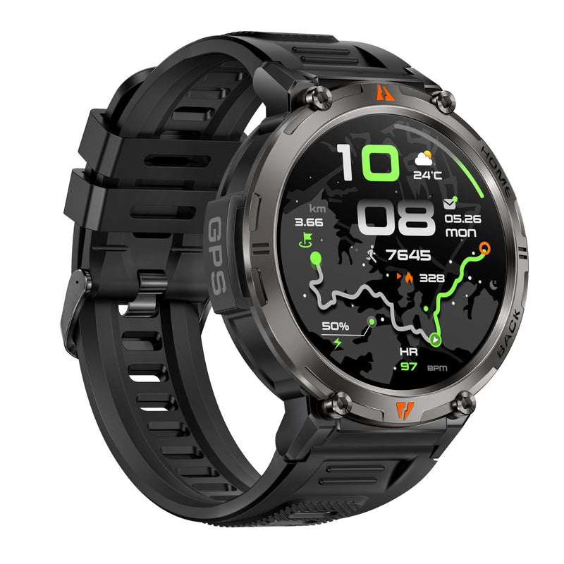 Military Smart Watches for Men Built-in GPS LED Flashlight Smartwatch | Rugged Tactical Smart Watch 3ATM Waterproof Compass Calls 530mAh Battery Fitness Tracker with HR/Sleep Monitor iOS Android KE3P Black