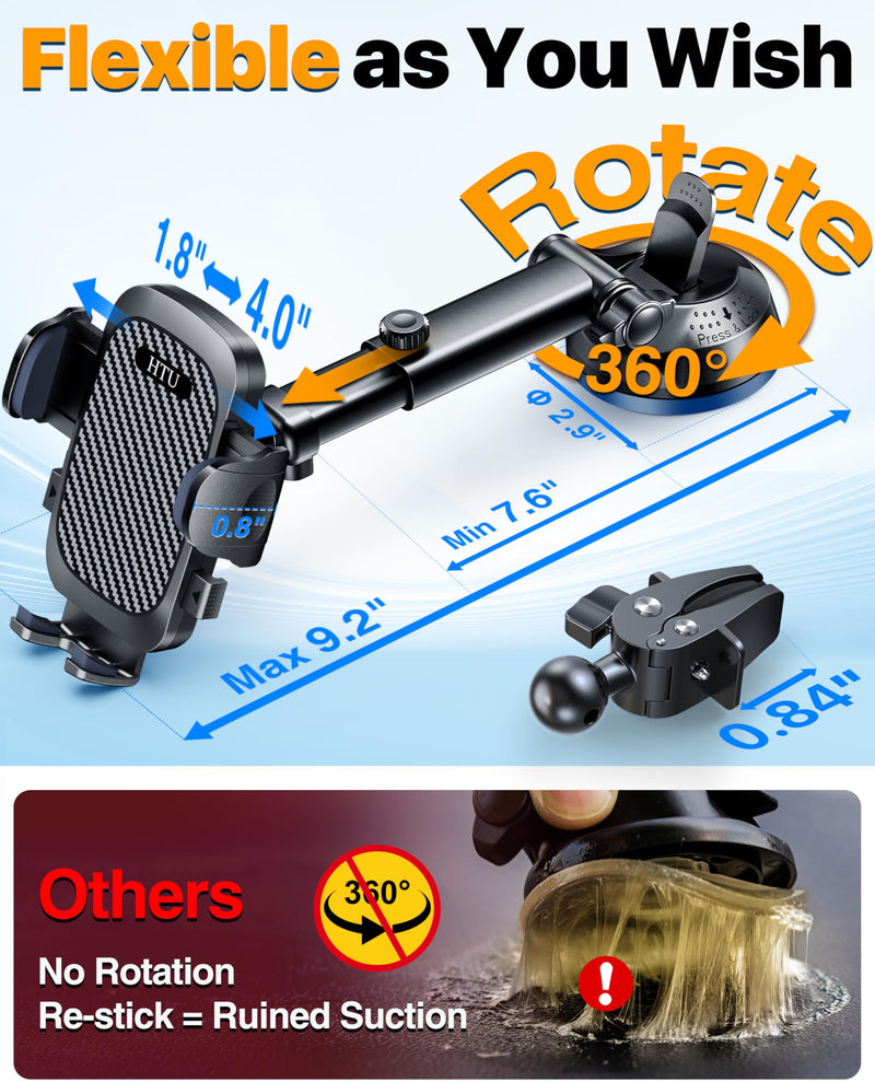 2026 Ultimate Best【True Military-Grade & Safety Cert】New Car Phone Holder | Upgraded 360°Rotation & 100LBS Strongest Suction,5-in-1,Truck Windshield Window Dashboard Vent Mount for iPhone Android,Black Black