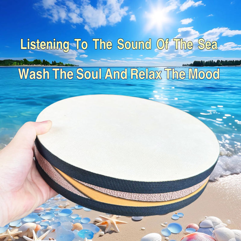Ocean Drum,10'' Handmade Wooden,Natural sheepskin，Musical Healing Instrument, Orff Percussion, Simulates the Sound of Ocean Waves,For Recreation,Yoga Meditation, Stress Relief and Relaxation
