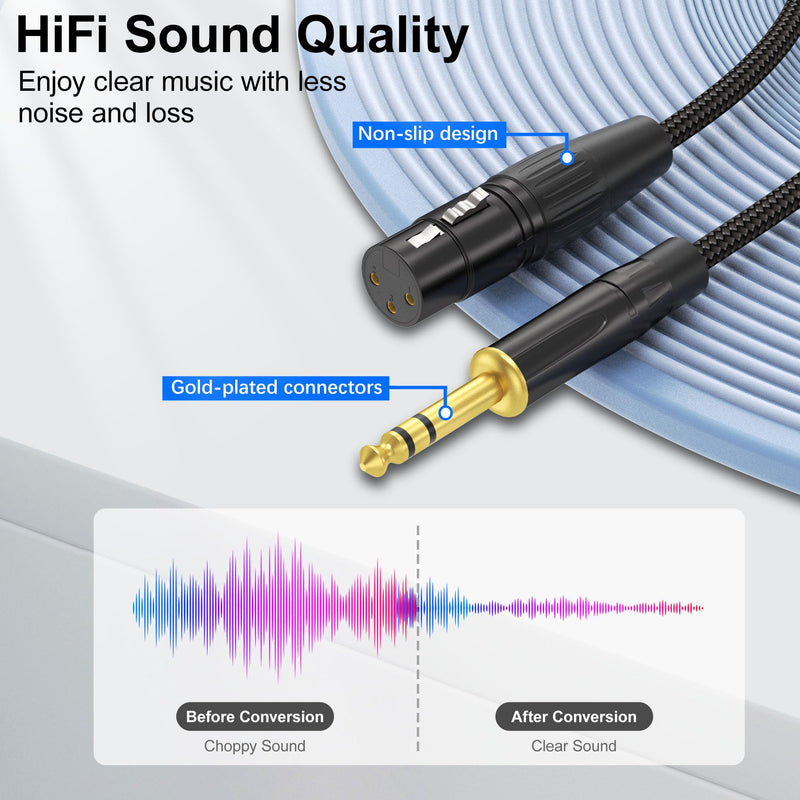 HOSONGIN XLR Female to 1/4 TRS Male Balanced Cable, 6.35mm Balanced Stereo Jack Cable with 3-Pin Connector, Nylon Braided for Live Sound, Electronic Organ, Mixers Studio Gear, 10 Feet 1-Pack Black