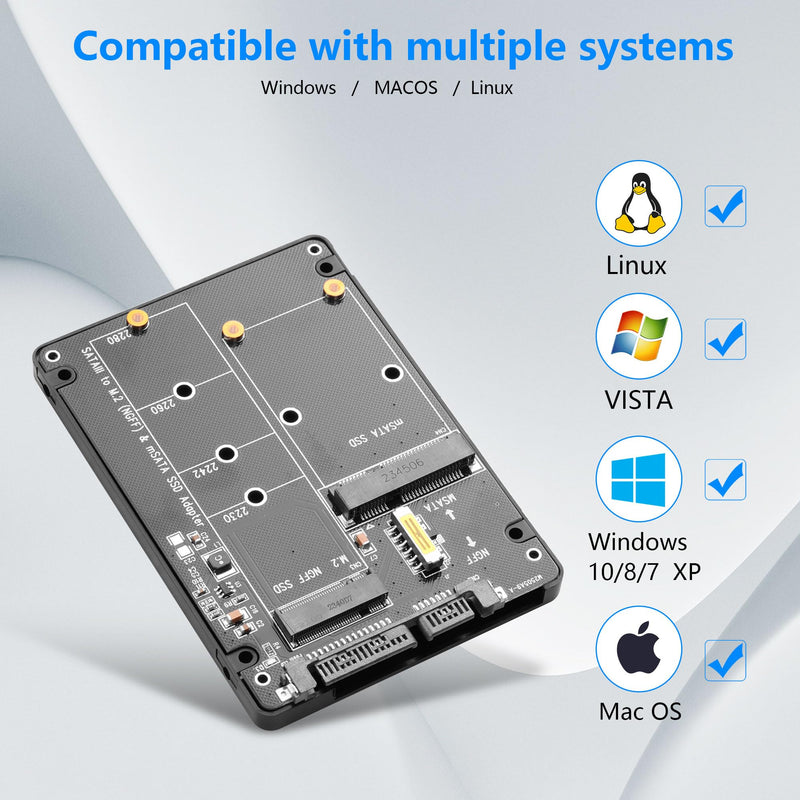 CERRXIAN M.2 NGFF SSD & MSATA SSD to 2.5" SATA III Converter Adapter 2 in 1 B Key/B&M Key M.2 NGFF mSATA SSD Hard Drive to SATA3.0 Enclosure Adapter Not for M Key