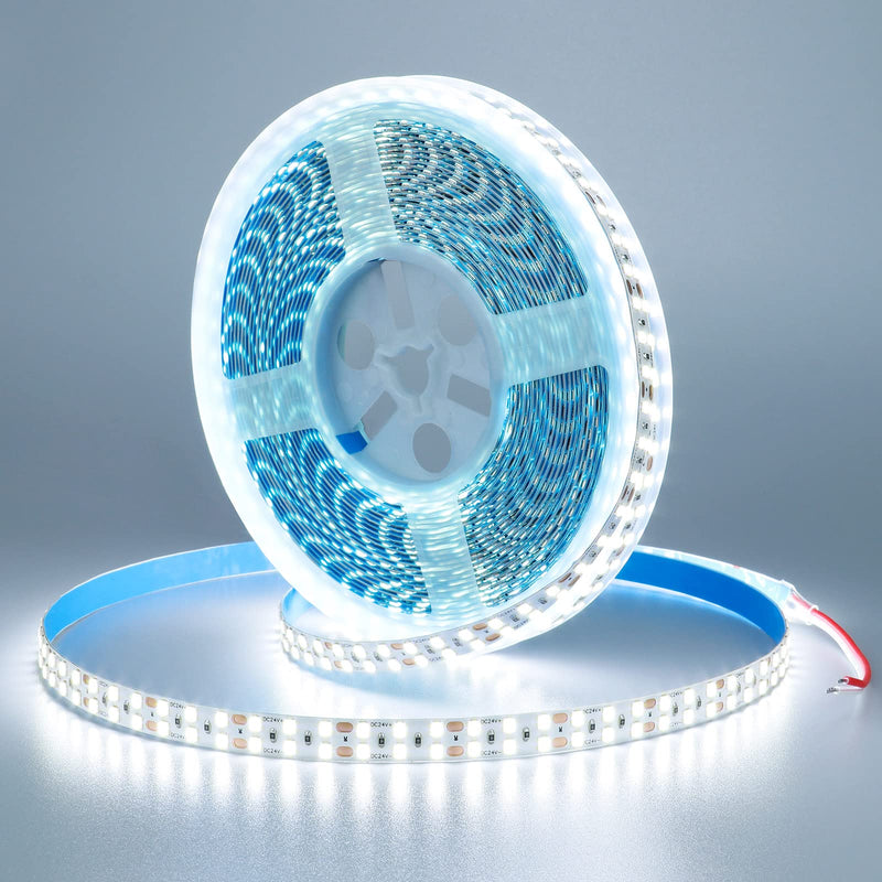 24V 32.8ft/10M Double Row LED Strip Light Cool White 6000K 2400LEDs 2835SMD 160W High Brightness 11000LM No-Waterproof IP20 Flexible Ribbon for Kitchen Hallways Decoration(No Power Supply)