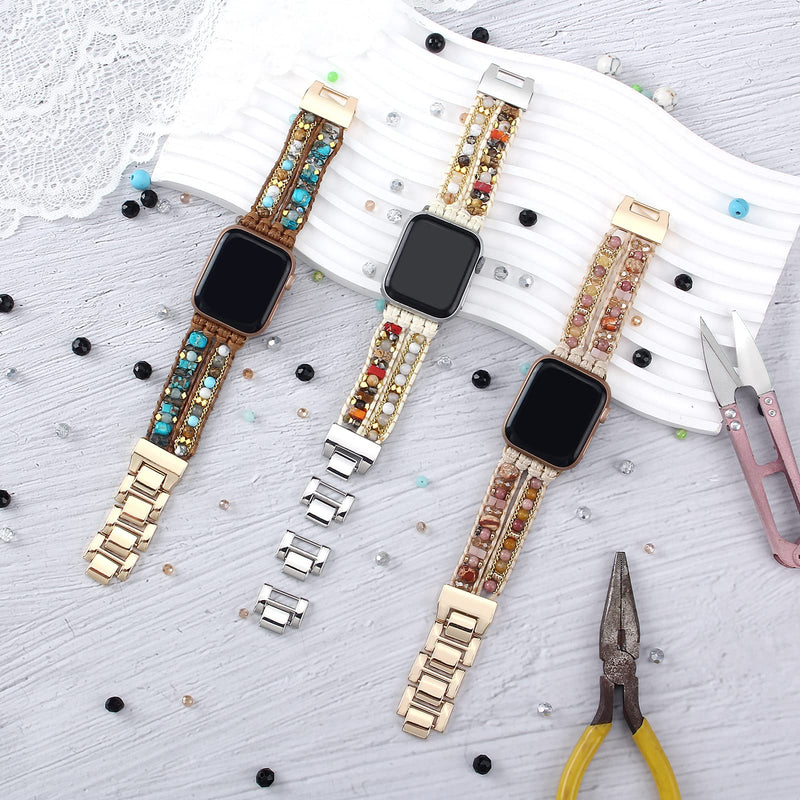 Boho Beaded Bracelet Band Compatible with Apple Watch Band Beaded Bracelet for Women Men 38mm/40mm/41mm, Multilayer Wrap Apple Watch Strap for Iwatch Band Series 8 7 6 5 4 3 2 1 SE Ultra