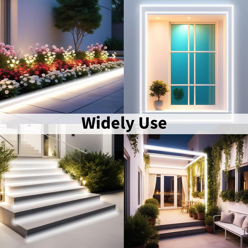 [AUSTRALIA] - iNextStation 12V White LED Strip Lights 16.4FT/5M, IP65 Waterproof Silicone Neon Light Strip, Flexible Led Rope Lights for DIY, Cuttable, LED Light Strip for Bedroom, Indoor, Outdoor(with Plug) 16.4FT With Adapter 