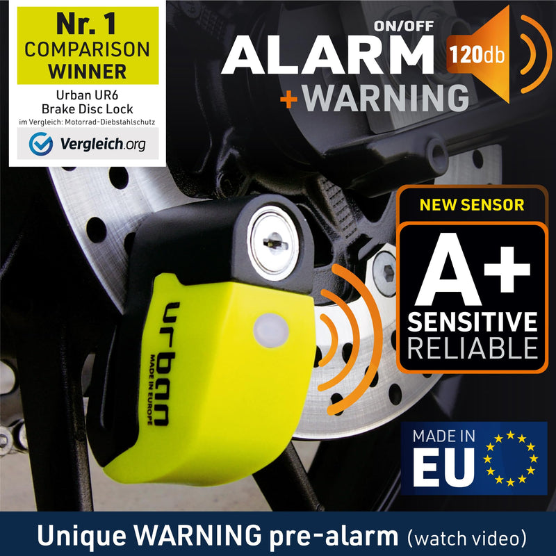 URBAN UR6 Hi-Tech Motorcycle Disc Lock with Smart Alarm | Best Value | 120dB, LED, Warning, A+ Sensitivity, Truly Waterproof, Long-Life CR2 Battery, Carried Locked, Bike Anti Theft Wheel Brake Locks Other