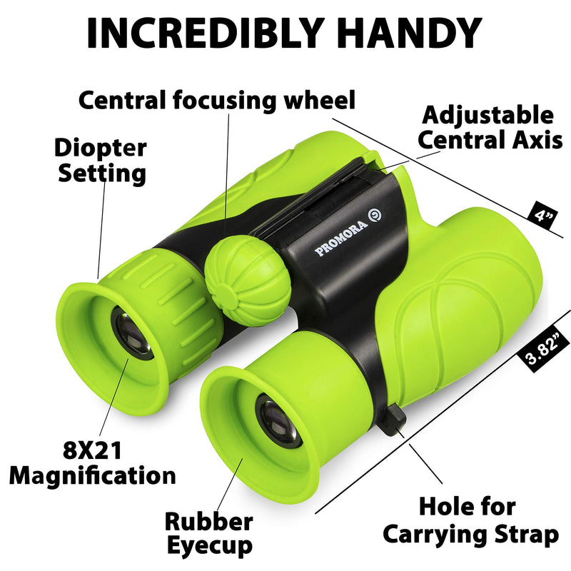 [AUSTRALIA] - Binoculars for Kids – Perfect Toy for Little Boys and Girls – Extensive Set Incl. Magnifying Glass & Compass – Powerful Magnification 8X21 – 3 to 12 Year Old Kids for Toddler Green 
