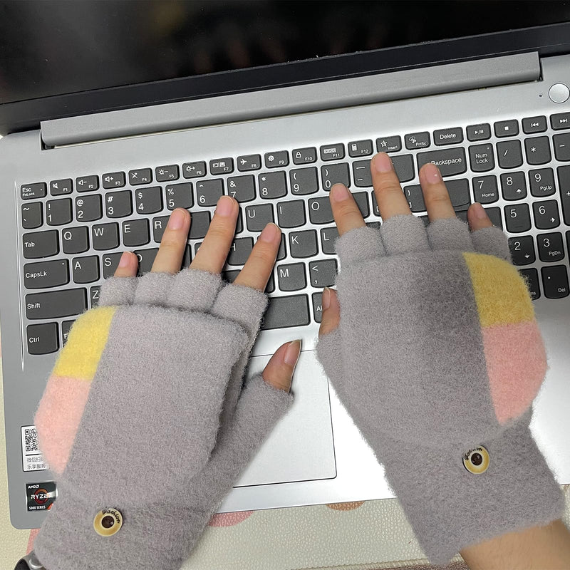 Women's & Men's USB Heated Gloves Mitten Full & Half Fingerless Winter Hands Warmer Laptop Gloves Colorful Grey