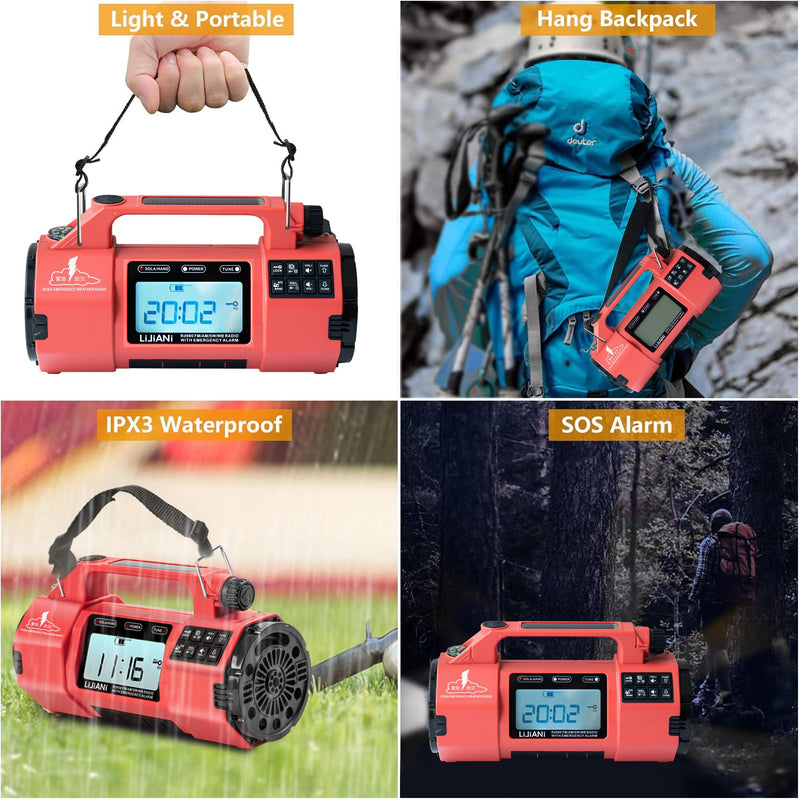 Emergency FM/AM/SW Weather Radio, Big Flashlight/Speaker,Type-C,Sleep Timer Alarm Clock, Solar Hand Crank Charge, 5000mAh Replaceable Battery,Cell Phone Charger Hurricane Survival kit yellow