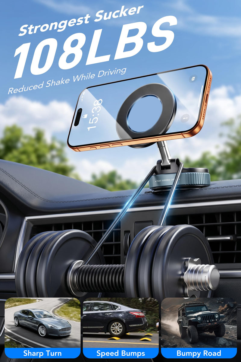 IKG Magnetic Phone Holder for Car, 360° Rotation Suction Phone Mount | Compatible with iPhone & Android, Foldable Car Phone Holder, Carmount for Car/Travel/Gym, Car Accessories