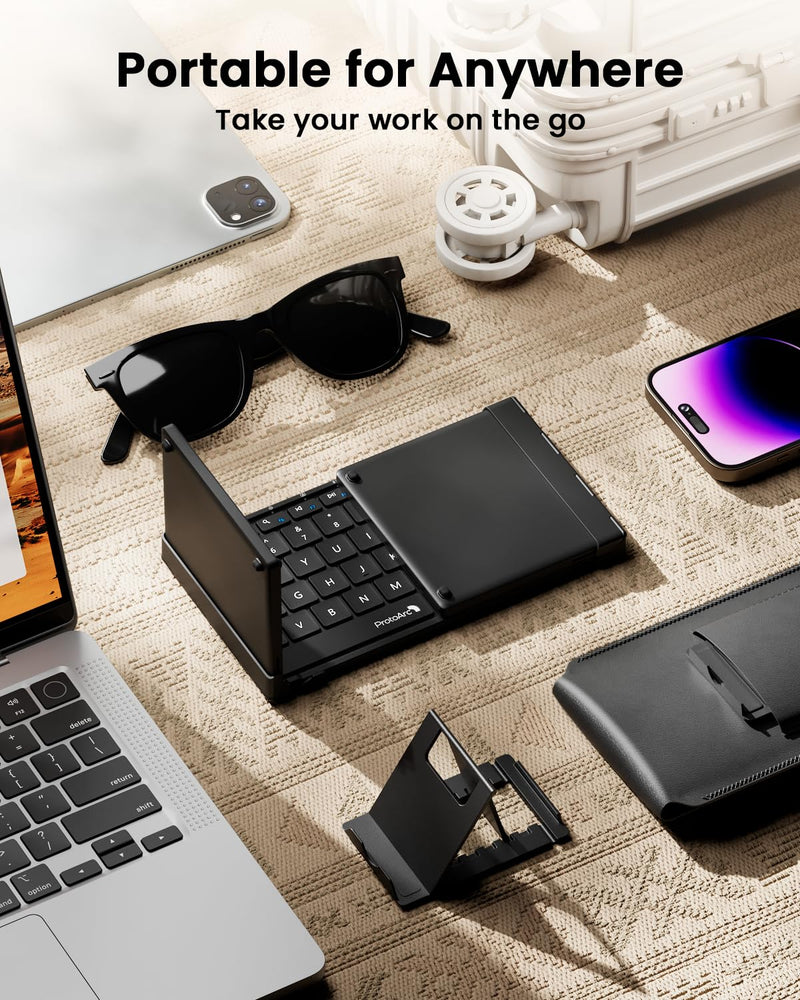 ProtoArc Foldable Keyboard with Touchpad, XK01 TP Folding Portable Keyboard, Full Size Keys, Large Trackpad Bluetooth Travel Keyboard for iPad, iPhone, Laptop PC Tablets -Black Black