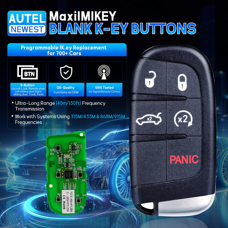 Autel IKEYCR5TPR 5 Buttons Blank 2025 New Kё-y Fob proğrammable Compatible with Vehicle Systems Using 315/415 MHz Ultra-Long Range OE-Quality for Chrysler-Dodge-Style Kё-y Replacement