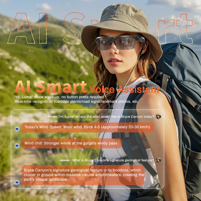 AI Smart Glasses - 2026 Upgrade with 20MP Camera, AI Voice Assistant & Real-World Recognition, EIS Anti-Bluetooth Audio Sunglasses, Sports Camera Glasses for Men and Women (Photochromic Lens) Photochromic