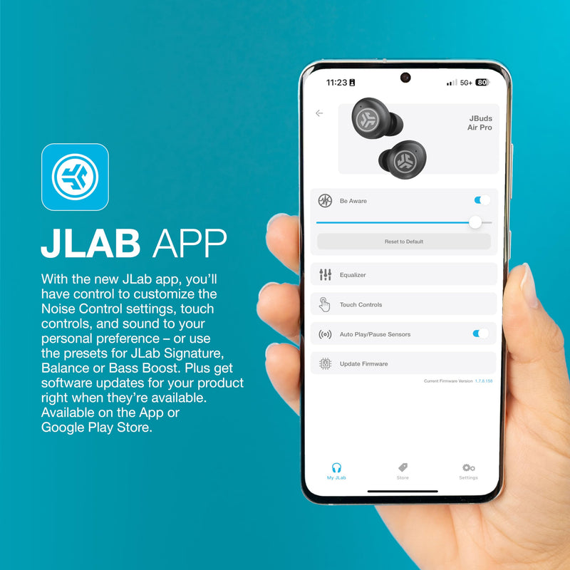 JLab, JBuds Air Pro, True Wireless Earbuds, Bluetooth MultIPoint, IP55 Sweat Resistant, Black