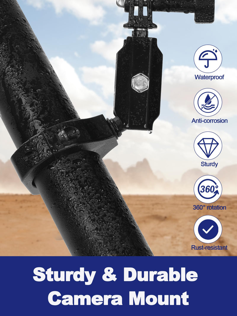 UTV Camera Mount for 1.75"-2" Roll Bars - Compatible with GoPro, Mevo Start & More - Easy to Install Action Camera Accessories on Polaris RZR, Can Am - Durable Alu Alloy Made & 360° Rotation