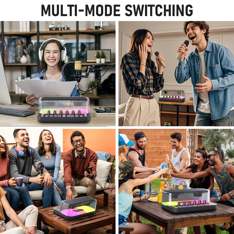SY11 Portable Live Streaming Sound Card Mixer, Mini Bluetooth Karaoke Machine w/ 2 Wireless Microphone, RGB Lights & Voice Change Sound Effects, Easy Set up Bluetooth Audio Podcast Equipment for PS5 SY11