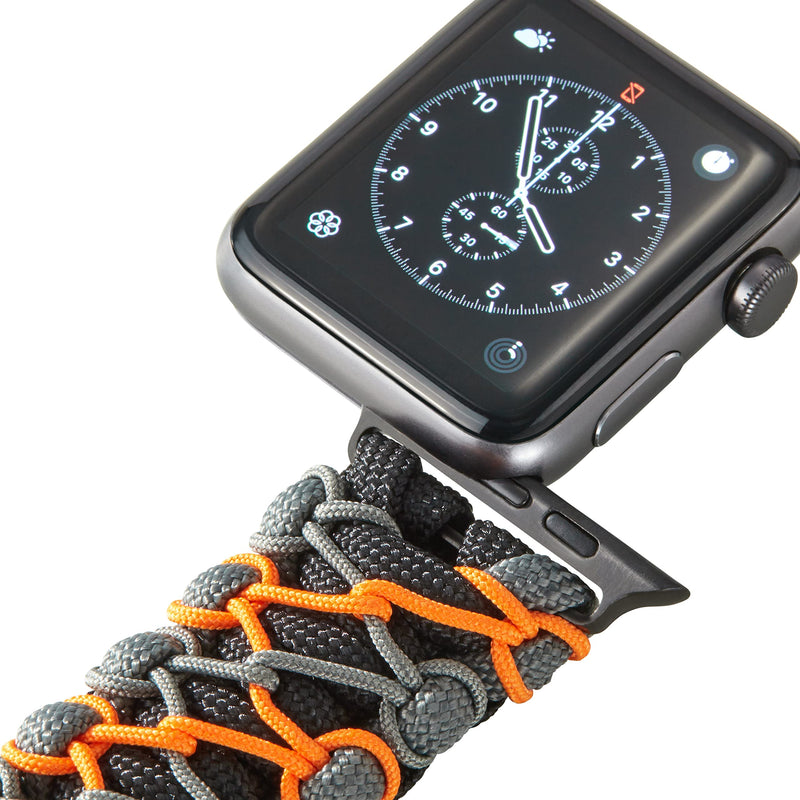 Savior Survival Gear Paracord Watch Band,Compatible with Apple Watch Band 49mm 46mm 45mm 44mm 42mm,iWatch Band Series Ultra 10 9 8 7 6 5 4 3 2 1 SE, Adjustable strap for men ( Black-Gray-Orange,Large) Black- Gray - Orange w/ Black Clasp Large