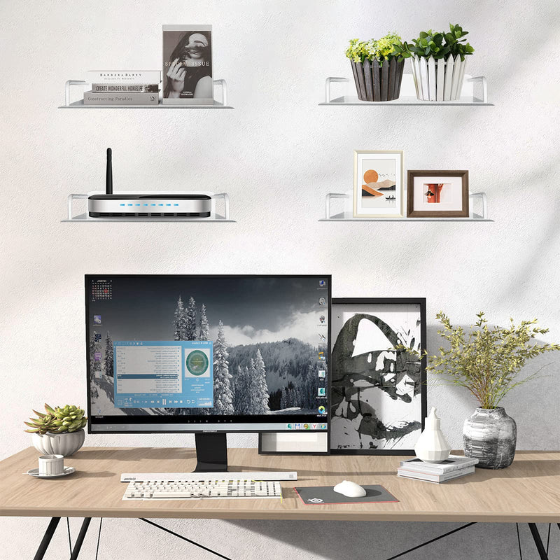 Small Wall Shelf 2PCS Set, Floating Shelf,NO Drilling Projector Wall Mount - Alumimum Alloy, SIZE 11X8inch, Loading Capacity 8.8lbs, Used for Media Boxes, Game Consoles, Routers, Projectors and Sounds Silver