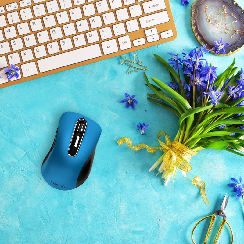 memzuoix 2.4G Portable Wireless Mouse, 1200 DPI Mobile Optical Cordless Mice with USB Receiver for Computer, Laptop, PC, Desktop, MacBook, 5 Buttons, Blue