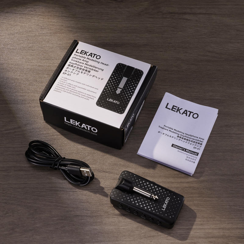 Guitar Headphone Amp, LEKATO Headphones Amplifier for Electric Guitar and Bass, Features 28 Drum Grooves, 14 Effects, 14 Amp Models, Built-in Bluetooth Streaming, OTG Recording, USB Rechargeable Black-Stars