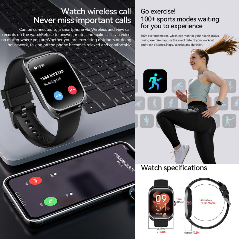 Smart Watches for Men(Answer/Make Call), 2.01" Curved Screen HD Fitness Tracker Watch with Blood Pressure/Heart Rate Monitor, SpO2, 100+ Sports Fitness Smart Watch for Android/iOS Phones (Black) Black