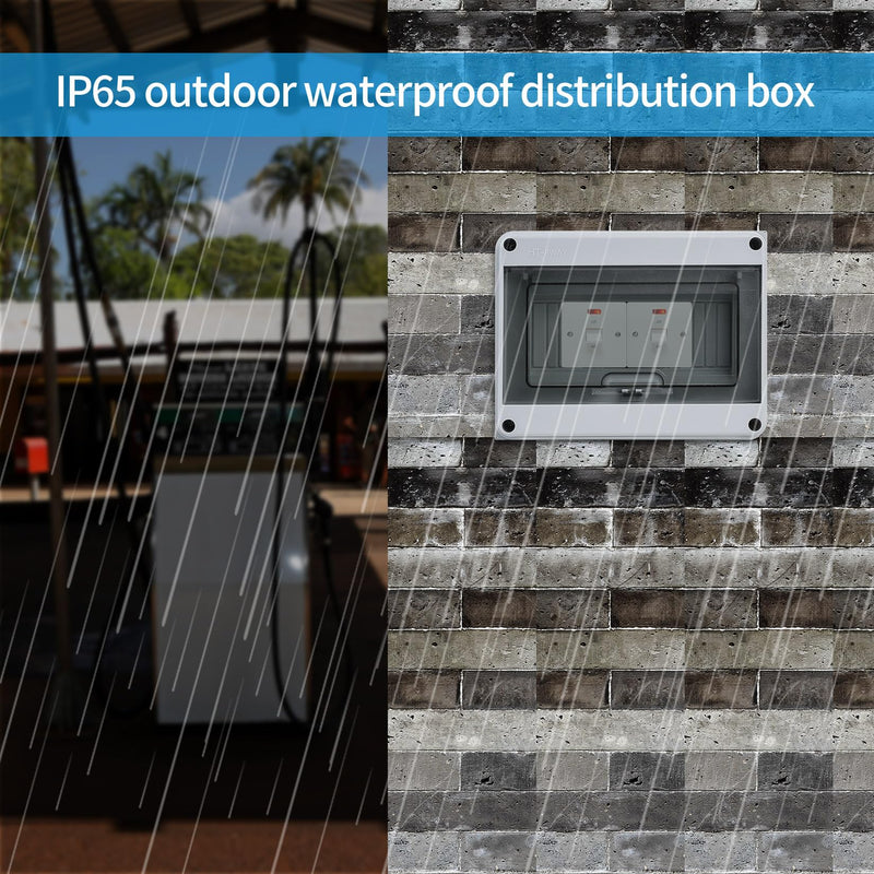 Surface Mount Fuse Box Distribution Box Surface Mount Small Distribution Box IP65 1 Row 8 Modules Wet Room Surface Mounted Distributor with Clamp for Outdoor Garden Farm Shop 8 Wege