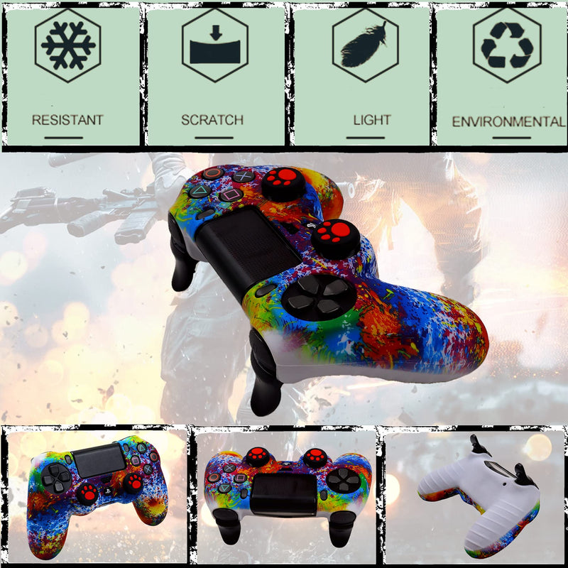 Silicone Skin for Ps4 Controller, 2pcs Anti-Slip Shell Cover Case with 10 Joystick Grips, 2 Pairs L2 R2, 4pcs Led Light Bar Skin for Playsation 4/ Slim/Pro Dualshock 4 Controller Wireless Gamepad PS4 controller #4