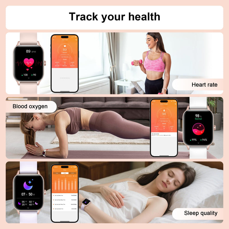 Smart Watches for Women,1.85" Fitness Tracker Watch Answer/Make Call,IP68 Waterproof Fitness Watch with Sleep/Step/Heart Rate/SpO2 Monitor, 120+ Sport Modes Smartwatch for Android iOS Rose Gold