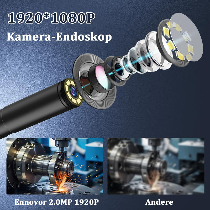Ennovor Endoscope Camera with Light, 1920P HD Inspection Camera, Channel Camera 7.9mm with 8 LED Light, Waterproof IP67 Tube Camera, No WiFi, for Android & iOS, for Cars | Pipes | Machinery (5M) W401