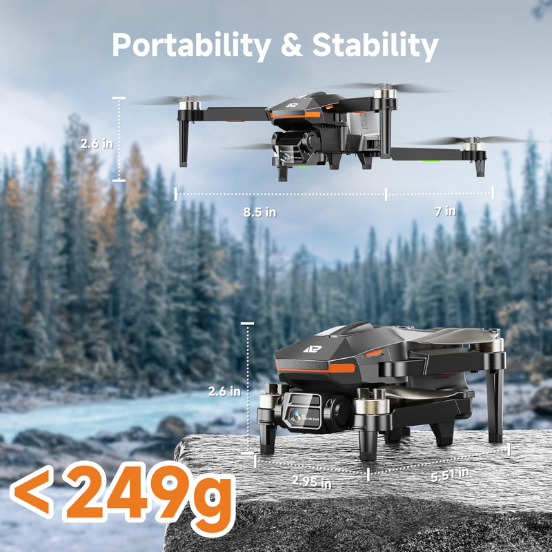 PLEGBLE Drones with Camera for Adults 4K, Beginner FPV Drone | Brushless Motor, 30 Mins Flight Time, Foldable Design, One-Key Takeoff/Landing, Emergency Stop, Under 249g, Gift for Kids Gray