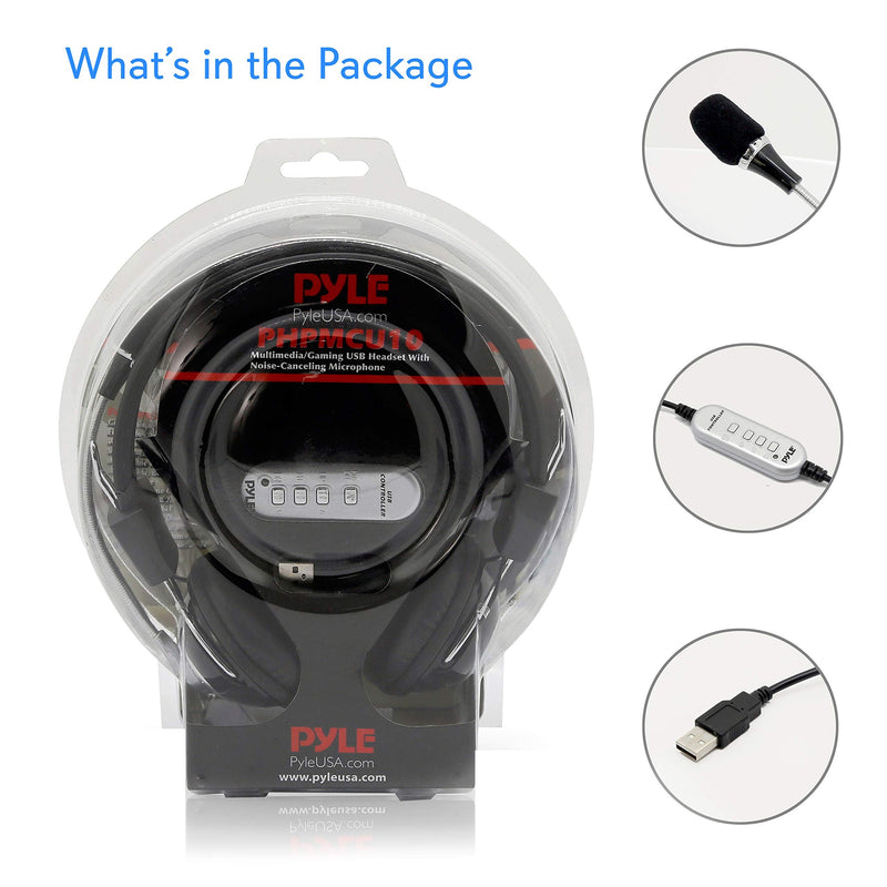 Multimedia Gaming USB Mic Headset - Over Ear Professional Wired Headphone w/ Noise Cancelling Mic, 3D 360 Stereo Surround Sound - PC Gaming Console - Game, Skype Chat, Call Center - Pyle Home PHPMCU10