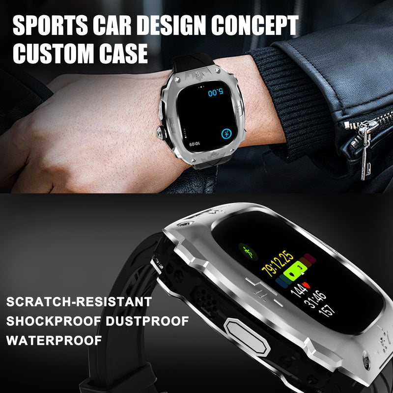 Rugged Metal Case with Silicone Band for Apple Watch Ultra 2/1 49mm, Shockproof Protective Cover with Strap Compatible with iWatch Ultra 2/1 49mm for Men (Silver) Silvery