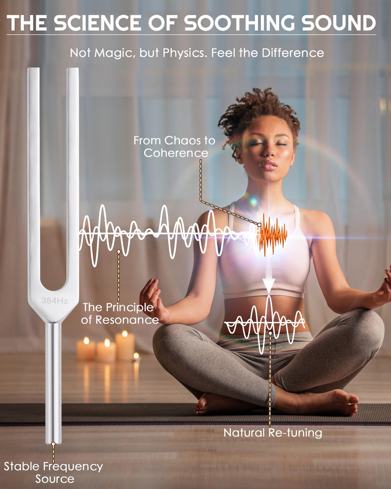 Tuning Forks for Healing Set-128Hz, 136.1Hz, 256Hz, 384Hz Weighted & Unweighted with Activator & Pouch-Complete Sound Therapy Kit for Chakra Balancing, Yoga, Meditation, Stress Relief & Energy Healing