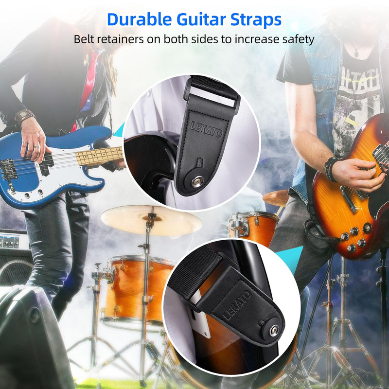 LEKATO Guitar Strap for Electric Guitar Bass with 3.5″ Wide Air Cell Cushions Bass Strap Padded Guitar Straps with Strap Locks, Picks, Adjustable Length from 47″ to 60″